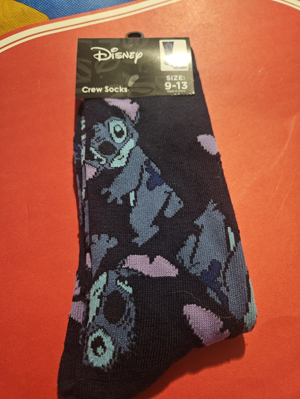 Disney Men’s Navy Stitch Pattern Crew Socks